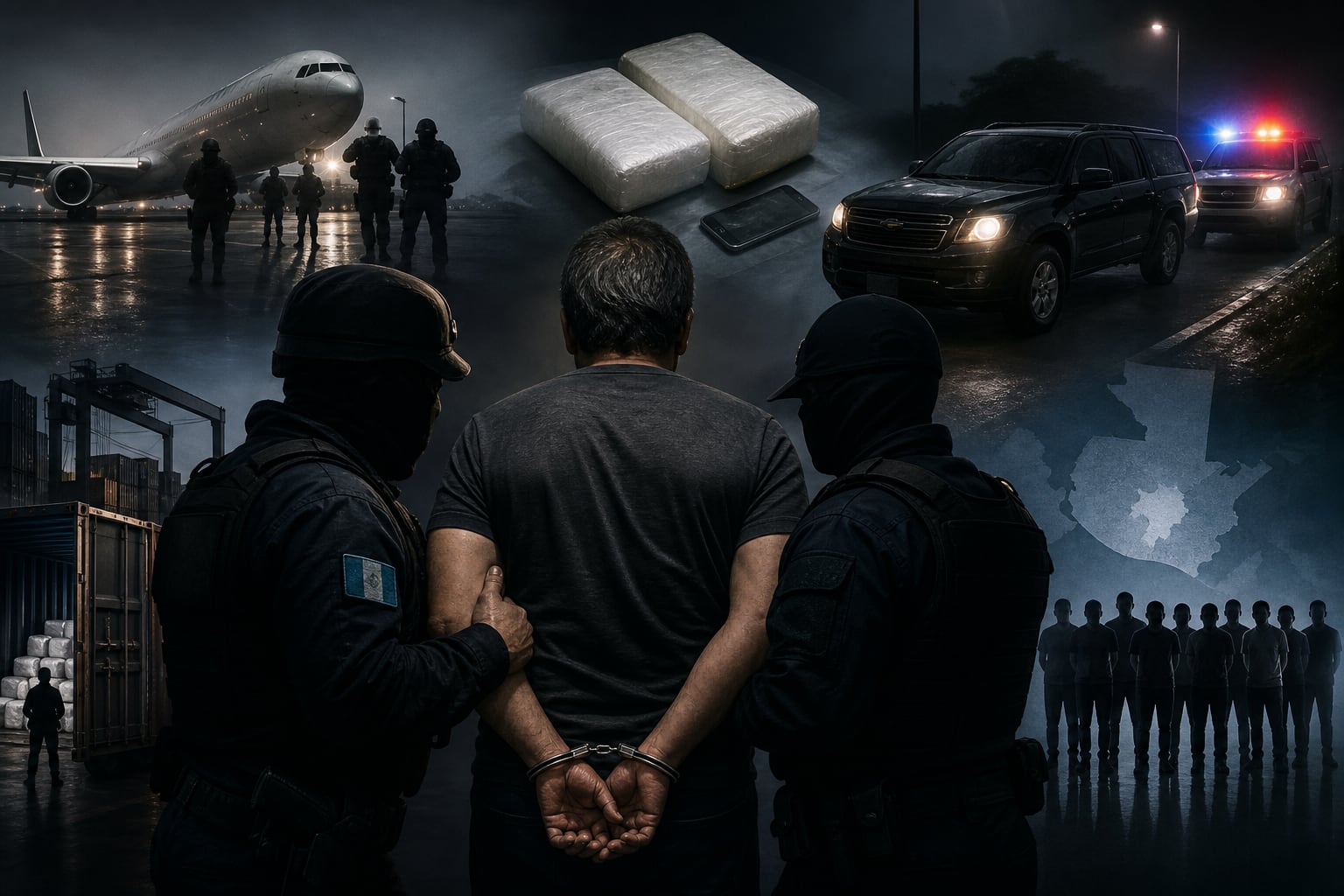 Agentes de la Policía Nacional Civil de Guatemala custodian a un detenido por narcotráfico en el marco de operativos que acumulan treinta y cinco capturas con fines de extradición. (Imagen Ilustrativa Infobae)