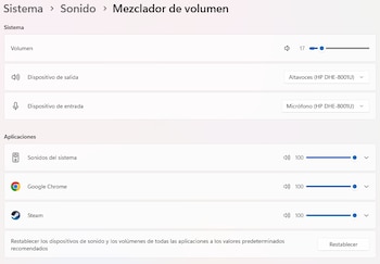 Mezclador de volumen por aplicación.
