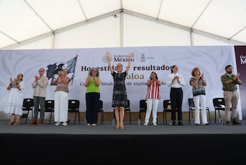 Durante el acto “Honestidad y resultados”, la mandataria garantiza que no habrá retiro de tropas ni de la Guardia Nacional en la entidad