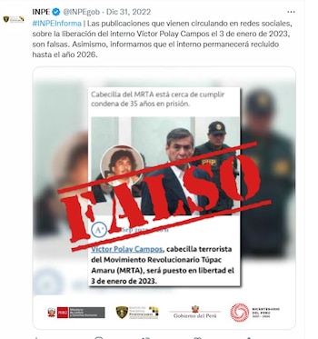 INPE aclara situación del terrorista Víctor Polay