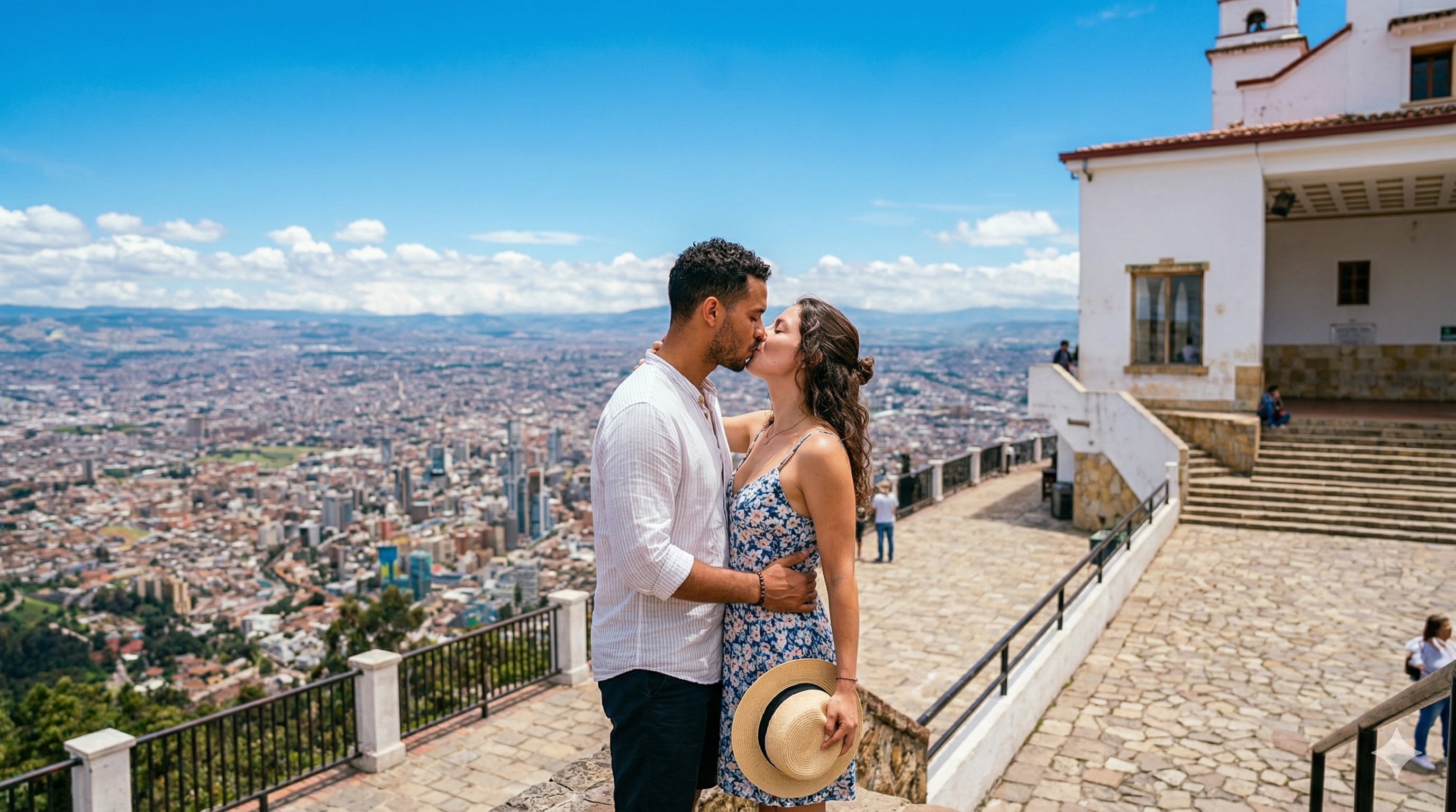Llegar al santuario de Monserrate en teleférico o funicular permite disfrutar Bogotá desde las alturas y sellar el momento con un beso especial - crédito (Imagen Ilustrativa Infobae)