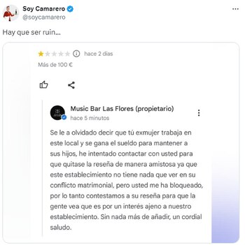 La reseña compartida por @soycamarero.