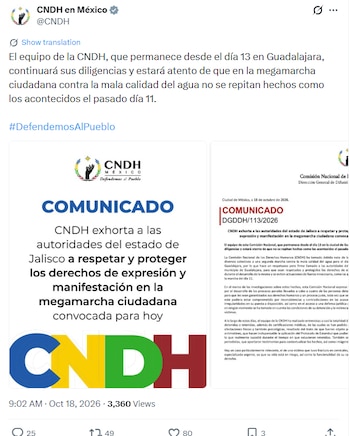 Captura de una publicación en redes sociales con un comunicado oficial y el logotipo de la Comisión Nacional de los Derechos Humanos