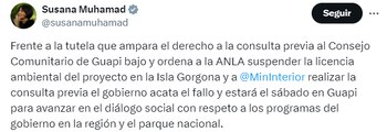 Susana Muhamad aseguró que el