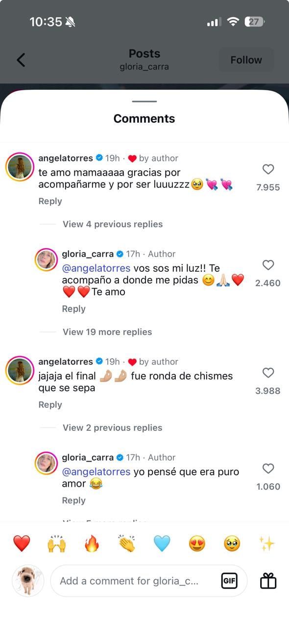 Ángela y Gloria se expresaron en los comentarios y enternecieron a los seguidores de la actriz (Instagram)