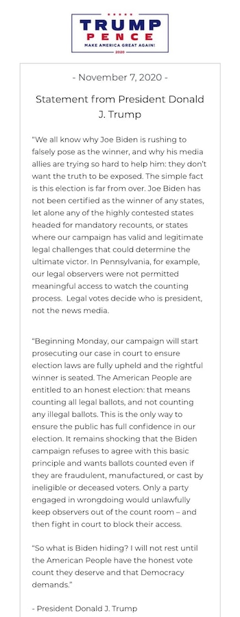 El comunicado de Trump este