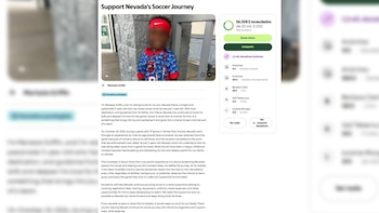 Captura de pantalla de una página de donaciones con la foto de un menor con ropa deportiva, textos explicativos y montos recaudados