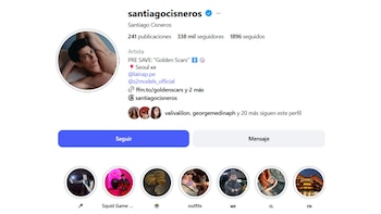 Captura de pantalla del perfil de Instagram de Santiago Cisneros que incluye su foto, biografía y botones de interacción