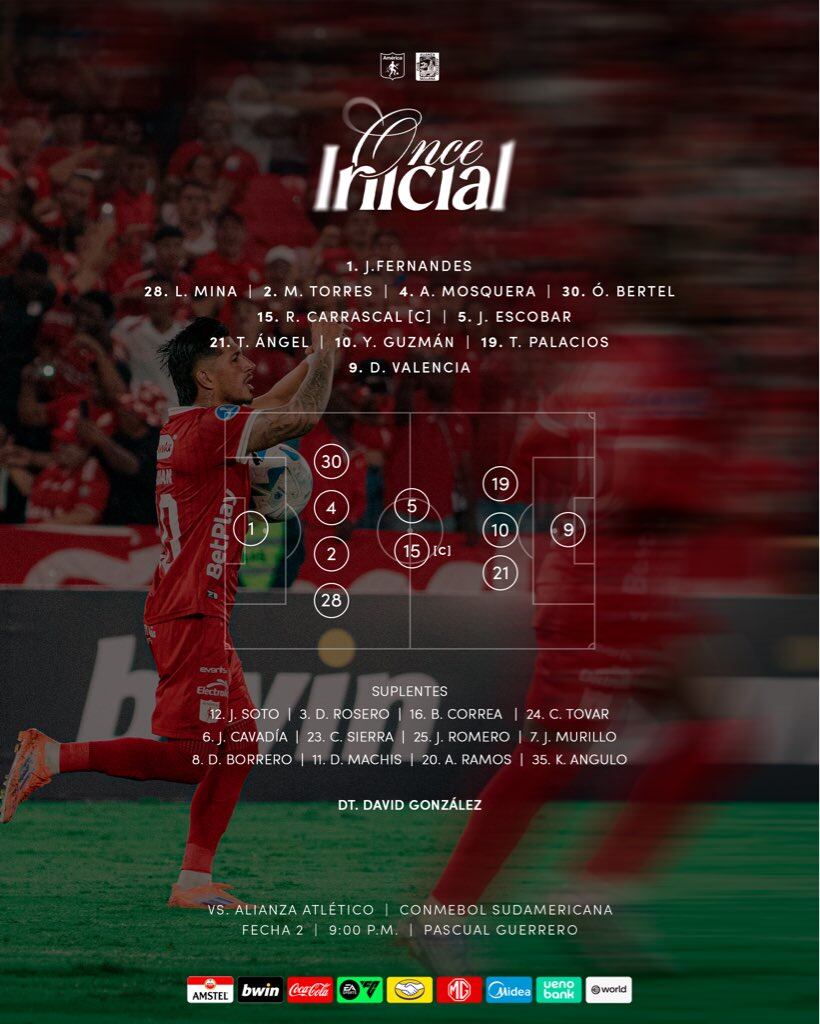 Inicialistas de América de Cali ante Alianza Atlético por la Copa Sudamericana 2026 - crédito @AmericadeCali/X