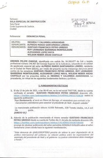 Denuncia contra Gustavo Petro, interpuesta
