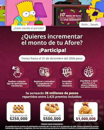 Infografía promocional con personajes animados por teléfono, iconos sobre trámites de ahorro y sacos con monedas de oro