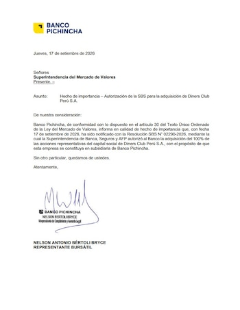 Comunicado de Banco Pichincha sobre el proceso.
