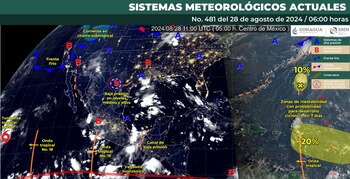 Mapa de los sistemas meteorológicos que influirán en el clima de México este miércoles 28 de agosto