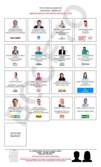 Tarjetón para las elecciones en