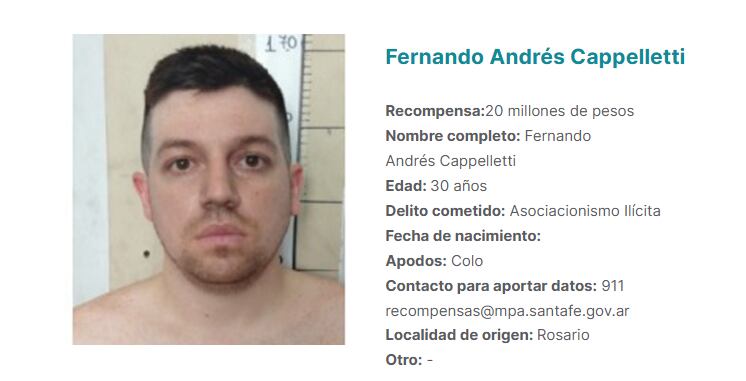 Por Cappelletti ofrecen 20 millones de pesos de recompensa