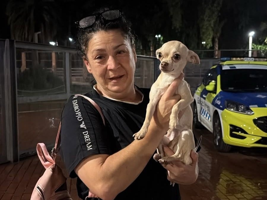 Saky, la chihuahua recuperada en Barcelona, con su dueña Olga. (Facebook)