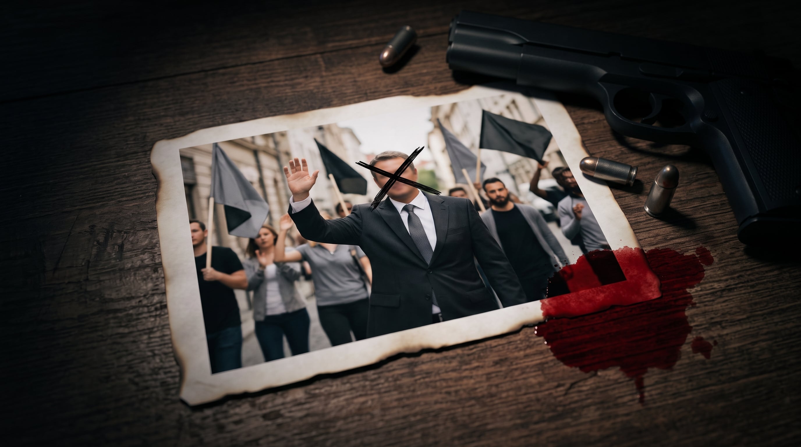 Una fotografía de un candidato con el rostro tachado descansa junto a una pistola y proyectiles que ilustran la amenaza de la violencia política. (Imagen Ilustrativa Infobae)