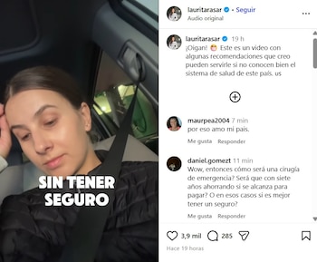 ""Acá es donde las EPS no son tan malas”, escribió un usuario en redes sociales, como parte de los comentarios que le dejaron los usuarios a Ramírez en su publicación - crédito @lauritarasar/IG