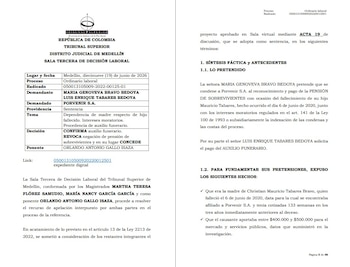 El fallo revocó la negativa del juzgado laboral de Medellín y del fondo de pensiones, que rechazaron la solicitud porque la madre recibía un salario mínimo - crédito Tribunal Superior de Medellín