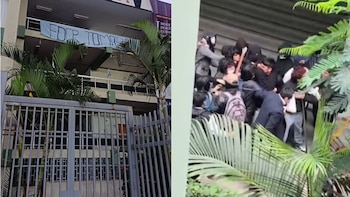 Estudiantes tomaron la Facultad de Derecho y Ciencias Políticas de la UNMSM como medida de protesta. Composición: Infobae