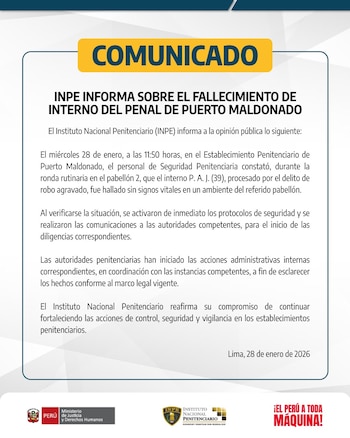 Personal penitenciario encontró sin signos