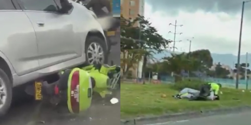 Conductor en Bogotá golpeó a un policía y pasó su carro por encima de la moto tras ser requerido en puesto de control - Infobae