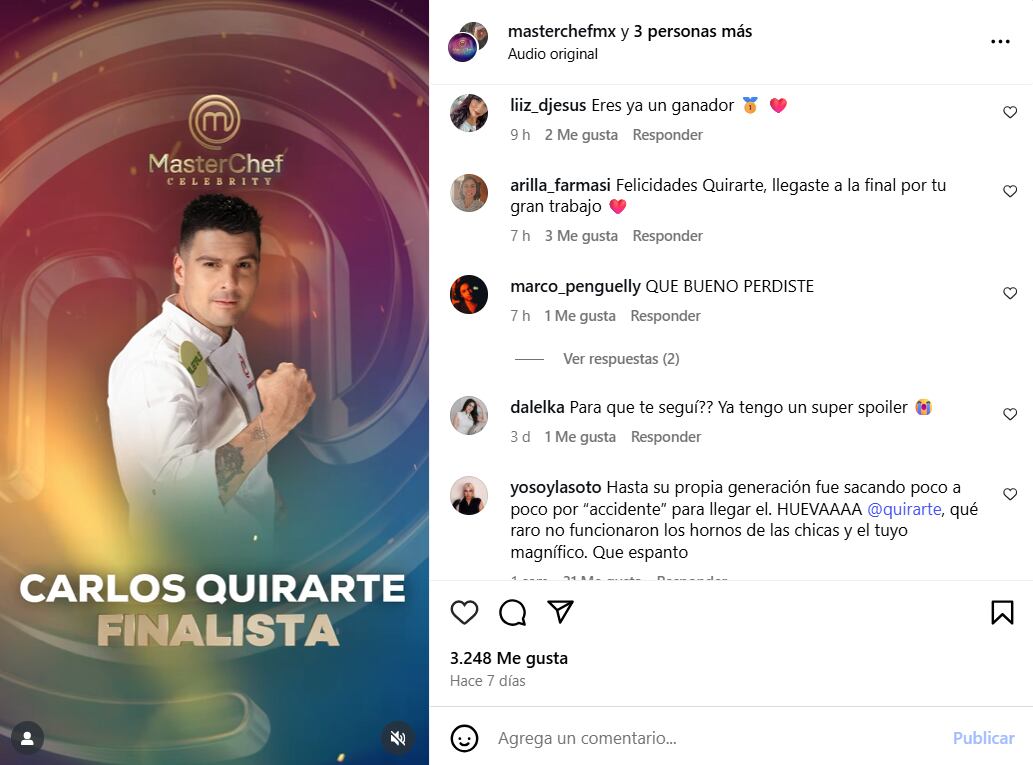 Las críticas contra Carlos Quirarte persistieron durante la final del reality. (Foto: Instagram)
