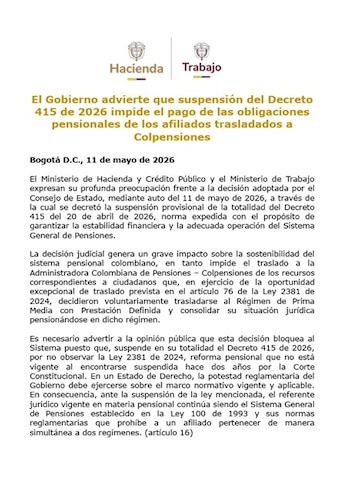 El Gobierno Petro aseguró que la decisión judicial genera un grave impacto sobre la sostenibilidad del sistema pensional colombiano - crédito Ministerio de Hacienda y Ministerio del Trabajo