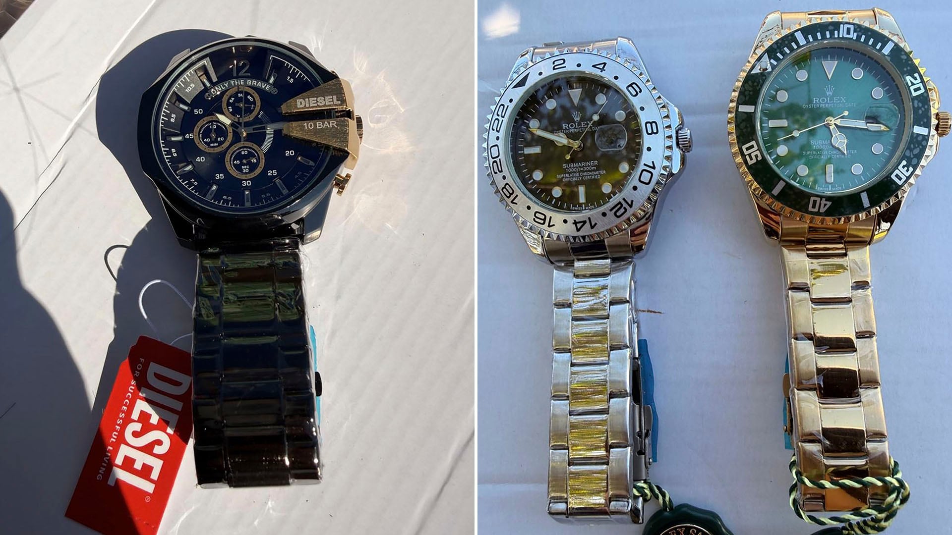 La Aduana incautó más de 26 mil relojes falsificados, incluyendo modelos que imitan marcas como Diesel y Rolex, con un valor estimado de casi mil millones de pesos.