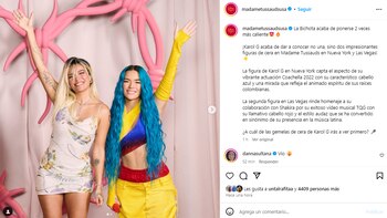 Karol G fue la encargada de revelar las estatuas de cera en el Museo de Cera de Madame Tussauds en Estados Unidos - crédito @madametussaudsusa/IG