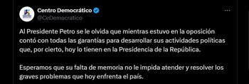 El partido Centro Democrático aseguró