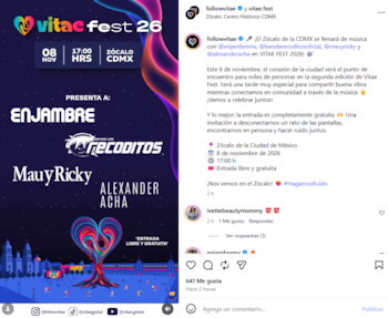 Las presentaciones contemplan participaciones de Enjambre, Banda Los Recoditos, Mau y Ricky y el cantante Alexander Acha en la misma jornada.