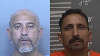 Dos hombres posan en fotografías policiales. El de la izquierda es calvo con barba gris. El de la derecha tiene pelo corto, bigote y barba