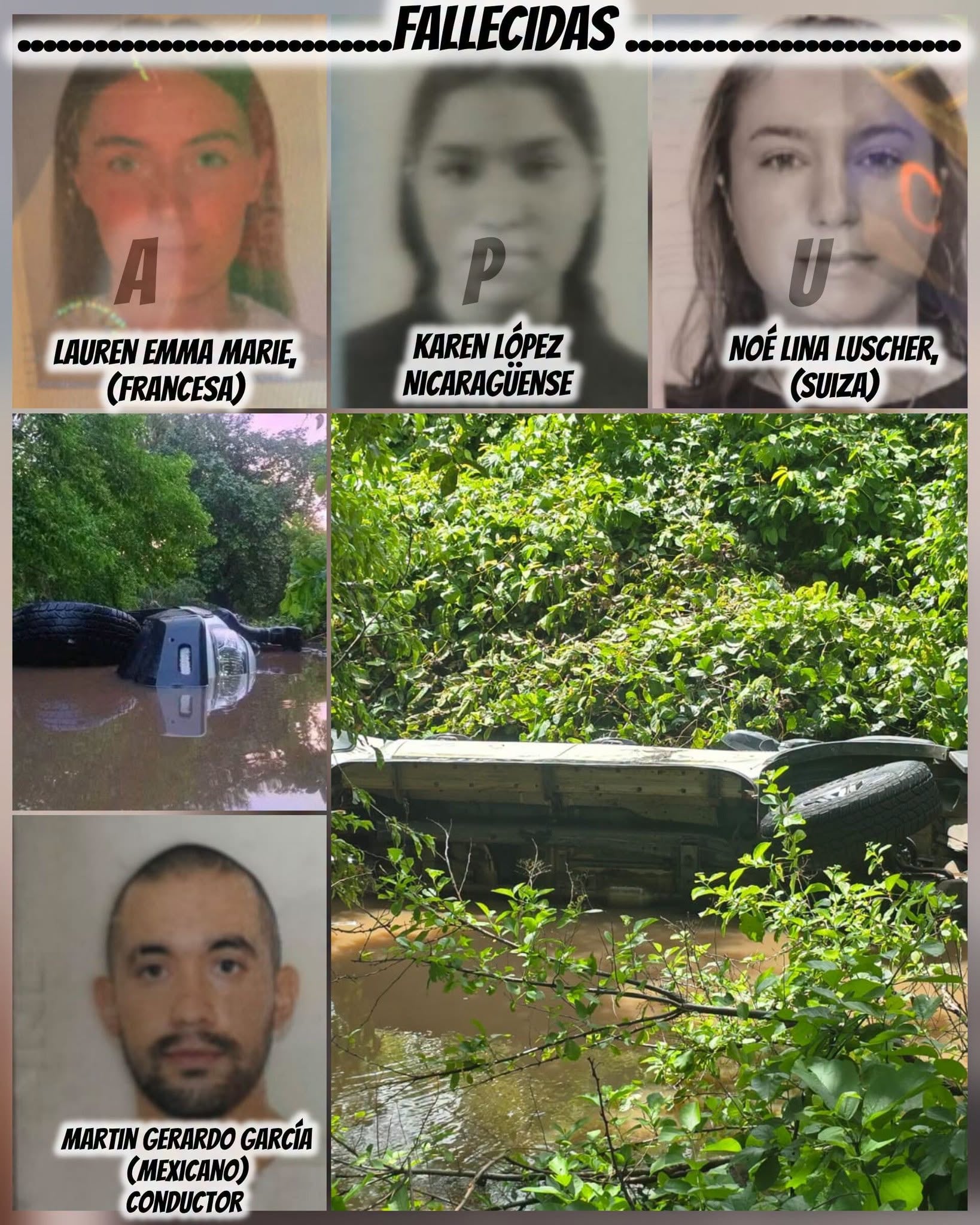 Las tres jóvenes viajaban como pasajeras al momento en que el vehículo fue sorprendido por la crecida del río (Cortesía: Noticiero Nicaragua).