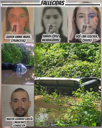 Las tres jóvenes viajaban como pasajeras al momento en que el vehículo fue sorprendido por la crecida del río (Cortesía: Noticiero Nicaragua).