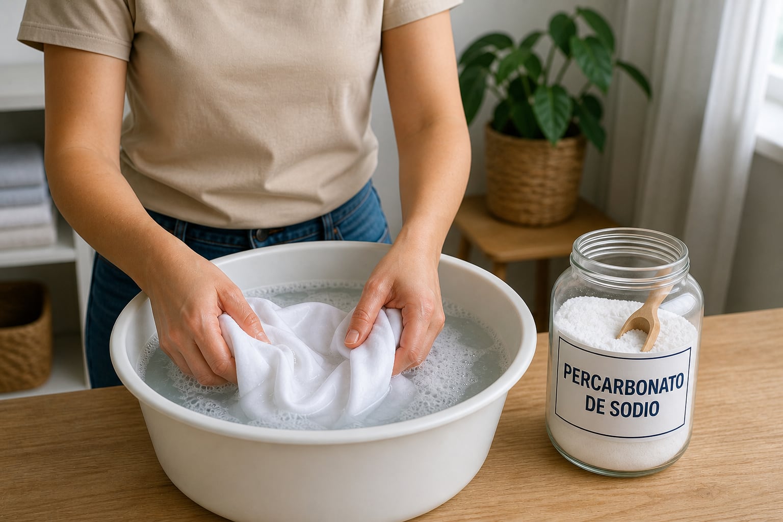 Una persona lavando una camiseta blanca con percarbonato de sodio. (Imagen Ilustrativa Infobae)
