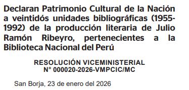 Obras de Julio Ramón Ribeyro son declaradas como Patrimonio Cultural de la Nación. Fuente: Diario Oficial El Peruano