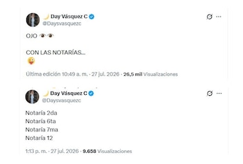 Day Vásquez volvió a generar atención pública con una nueva advertencia relacionada con cuatro notarías - crédito @Daysvasquezc/X