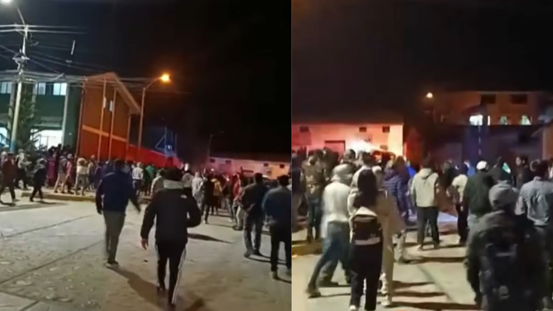 Una multitud se desplaza por las calles de Chavín de Huántar durante los enfrentamientos registrados tras el conteo de votos de las elecciones. (Composición: Infobae Perú)