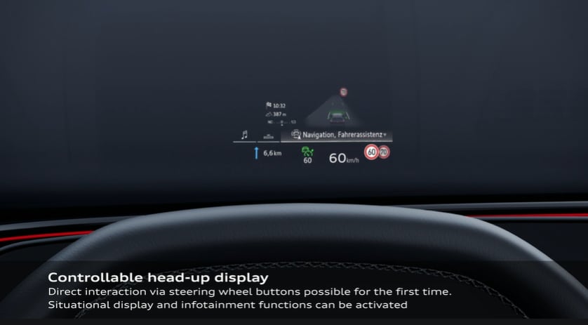 La realidad aumentada permite que el conductor consulte datos del vehículo sin desviar la vista hacia el tablero. (Audi)