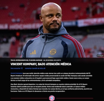 El comunicado oficial del Bayern Múnich sobre el estado de salud de Kompany