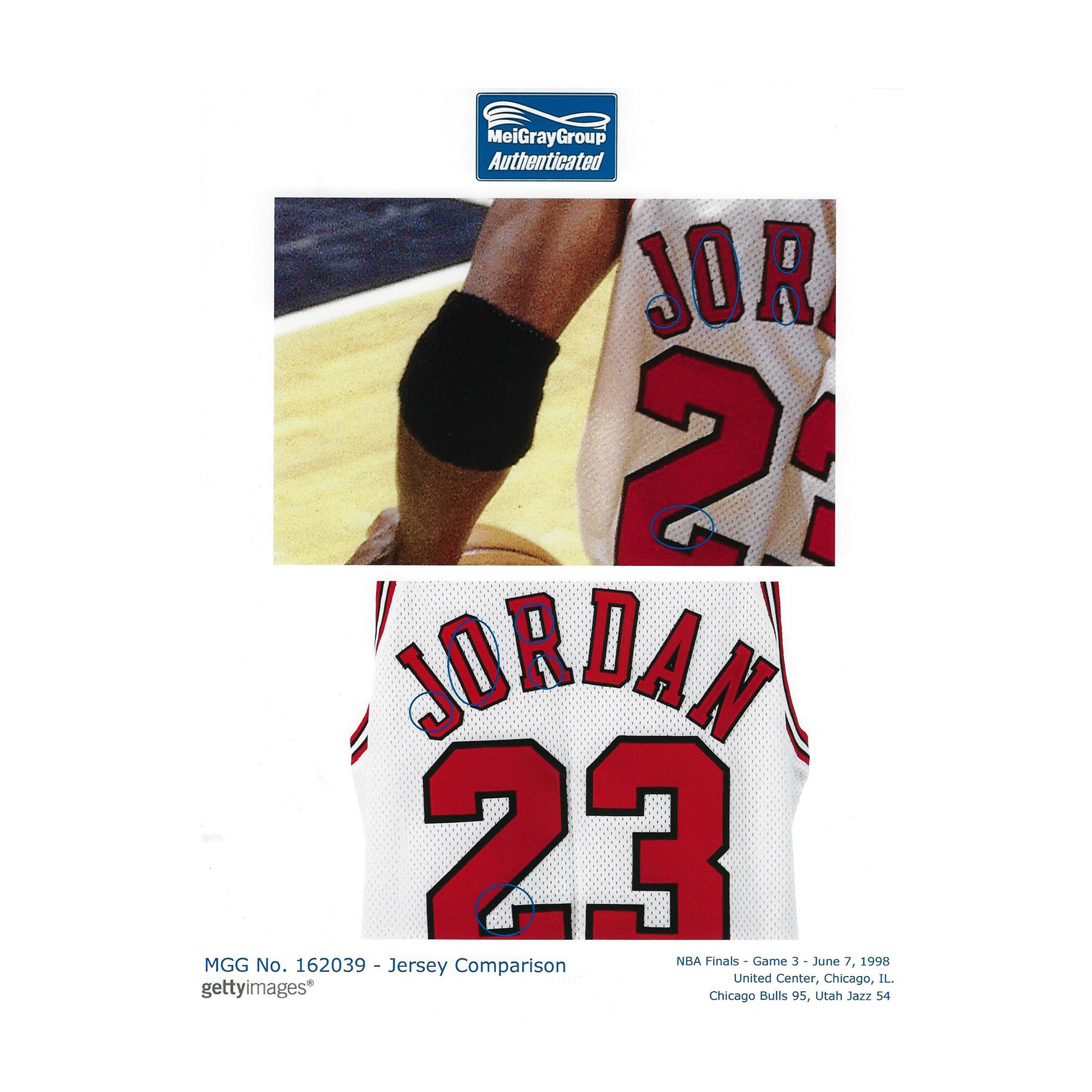 Algunas de las muestras de la autenticación de la camiseta que utilizó Michael Jordan
