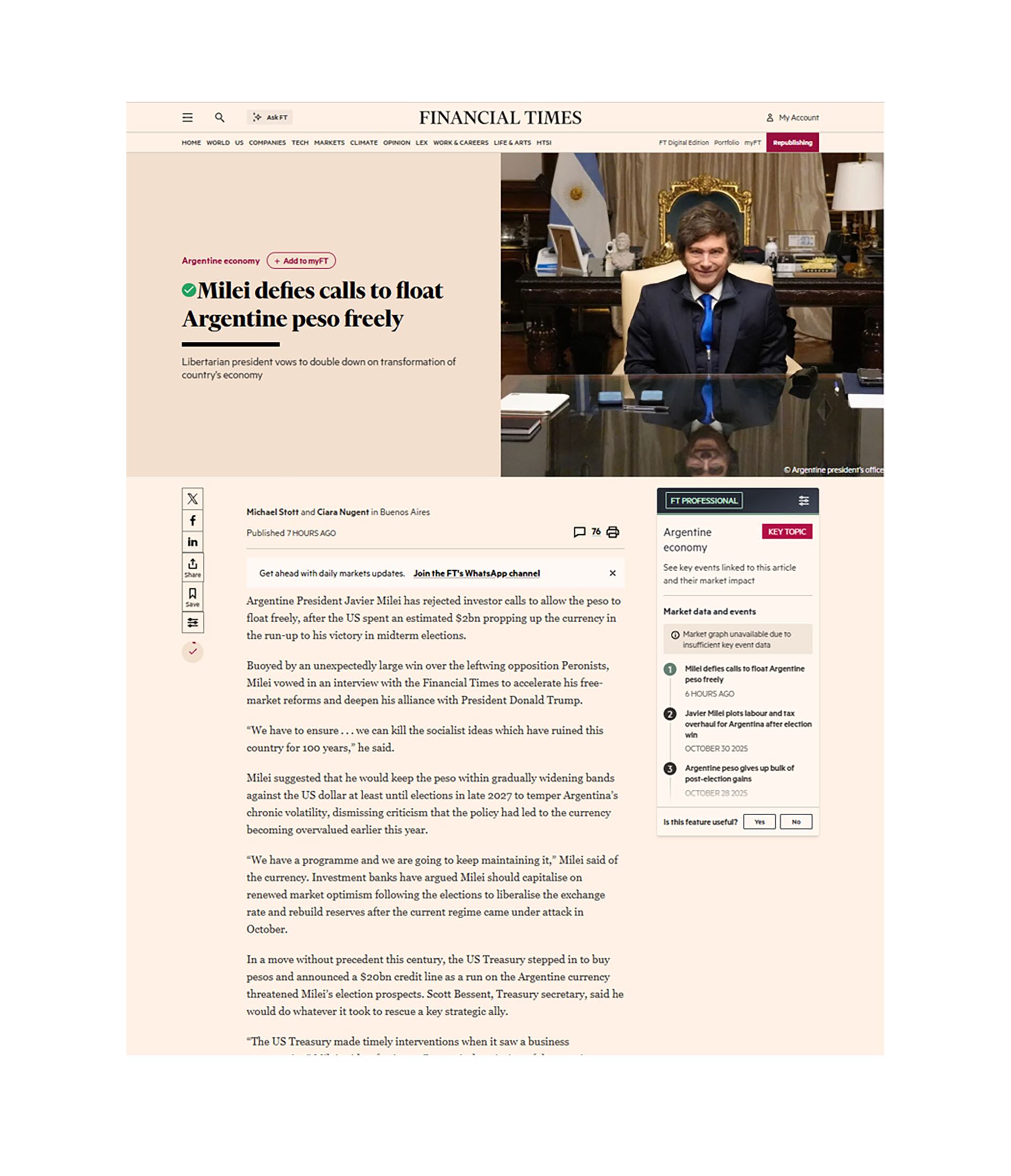 La publicación original en la web del Financial Times