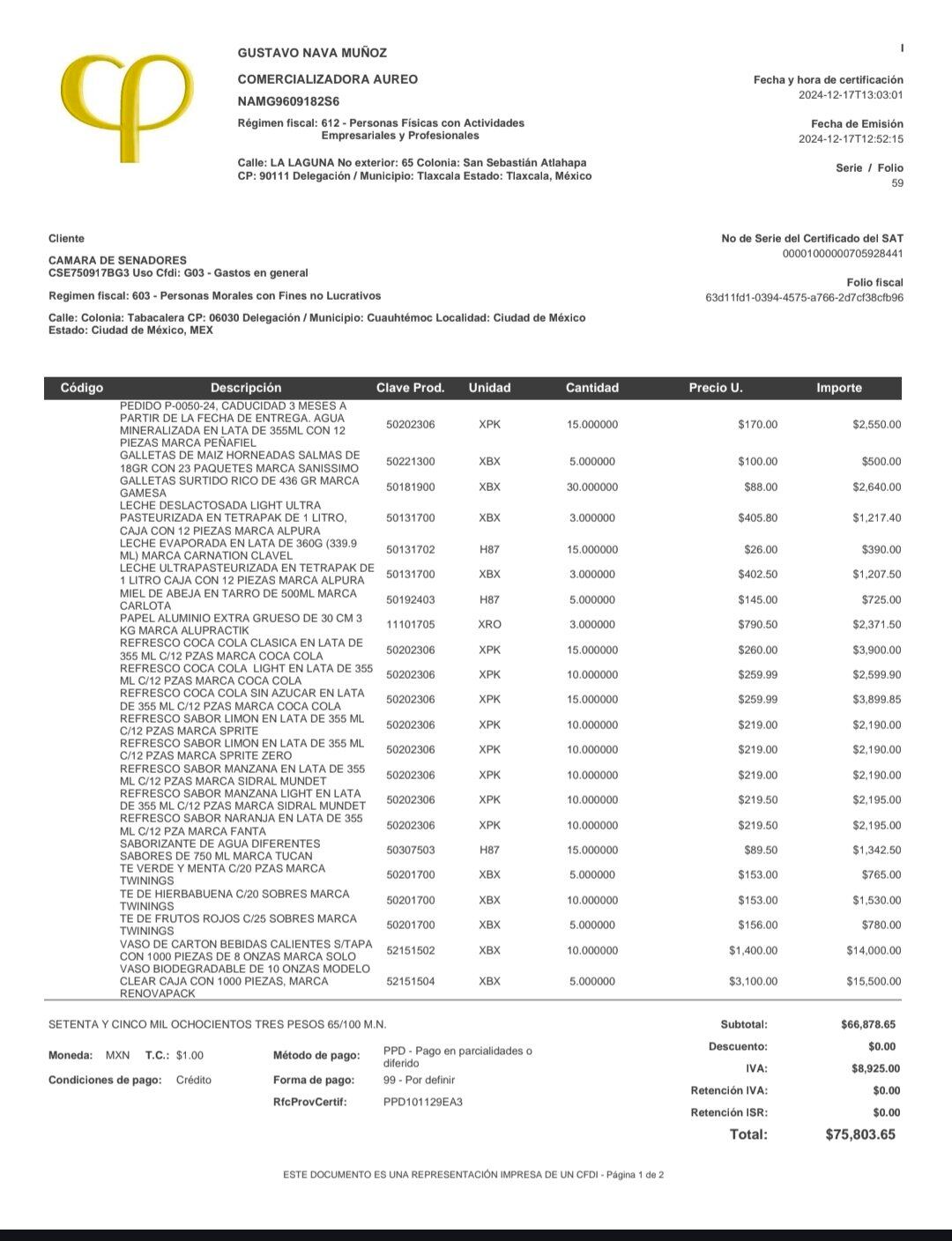 Otro contrato para brindar servicio de cafetería en el Senado. (X/@Libro_negro_)