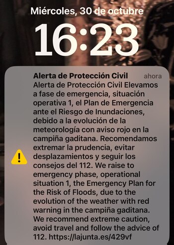 Mensaje del sistema ES-ALERT difundido