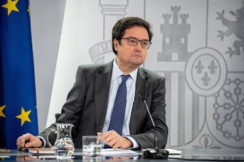 El ministro de Transformación Digital y Función Pública, Óscar López, durante una rueda de prensa tras el Consejo de Ministros, en el Complejo de la Moncloa. (Gabriel Luengas - Europa Press)