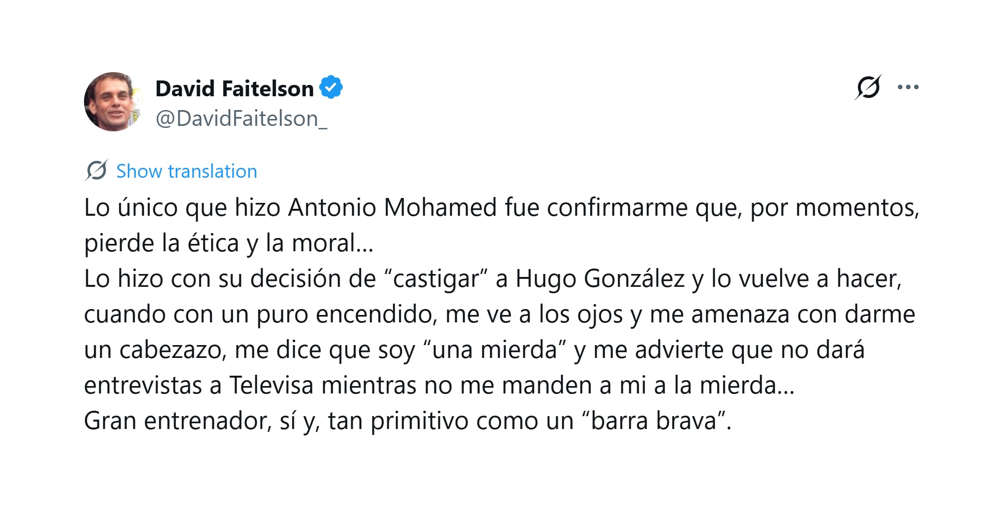 La respuesta de Faitelson luego del cruce con Mohamed (@DavidFaitelson_)