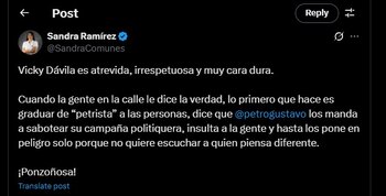 Sandra Ramírez arremetió en contra