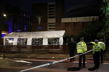 General view shows police at