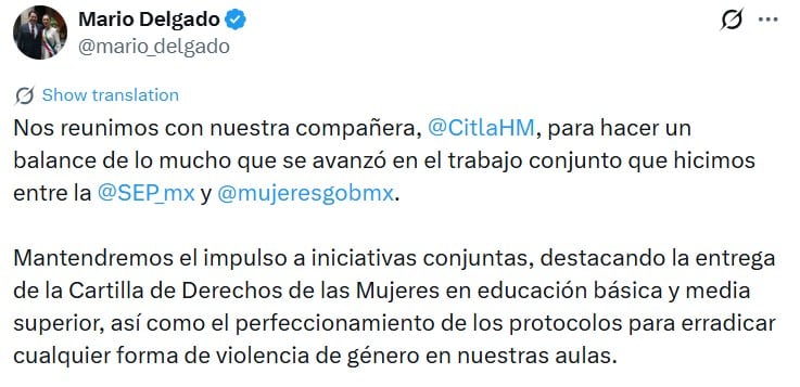 Comunicado de Mario Delgado. Crédito: Mario Delgado